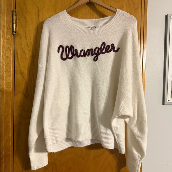 Wrangler Sweaters - Wrangler Cream Sweater with Maroon Logo